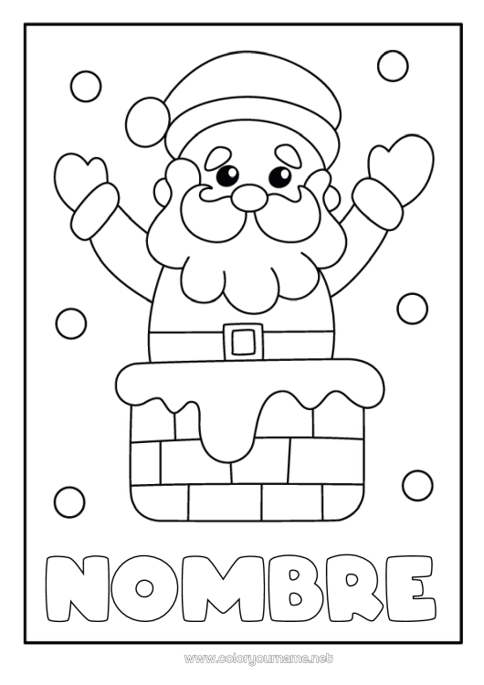 Dibujo para colorear para imprimir Nieve Papá Noel Chimenea Dibujos fáciles para colorear