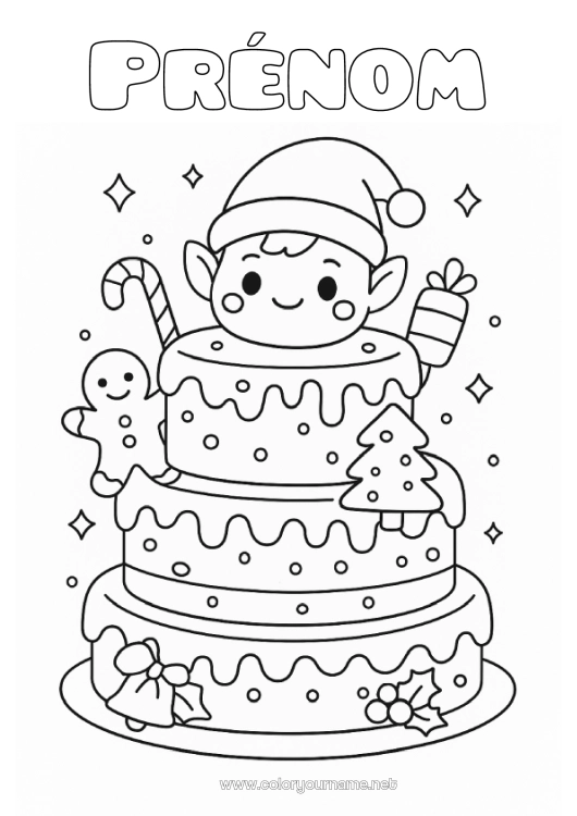 Coloriage à imprimer Gâteau Lutins de Noël Coloriages lutins Tête Gâteau d’anniversaire