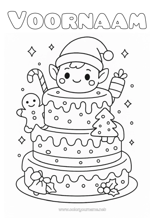 Kleurplaat om af te drukken Taart Kerstelf Elfjes kleurplaten Hoofd Verjaardagstaart