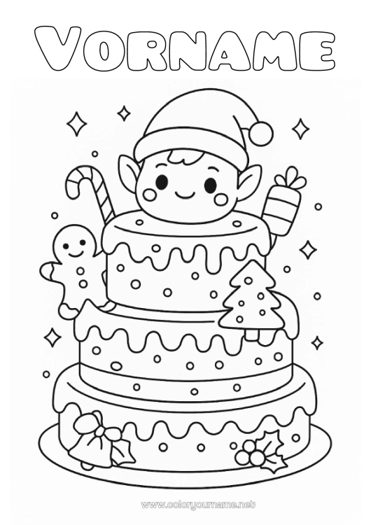 Malvorlage zum Ausdrucken Kuchen Weihnachtself Elfen Ausmalbilder Kopf Geburtstagskuchen