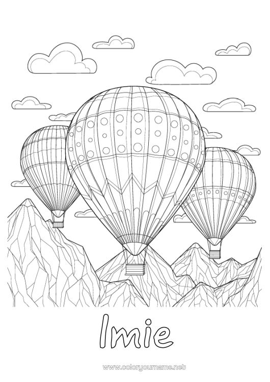 Kolorowanka do wydruku Pojazdy Balon na gorące powietrze Złożone kolorowanki Pojazdy powietrzne