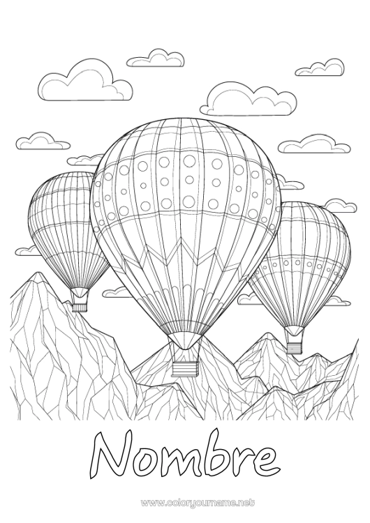 Dibujo para colorear para imprimir Vehículos Globo aerostático Dibujos complejos para colorear Vehículos aéreos