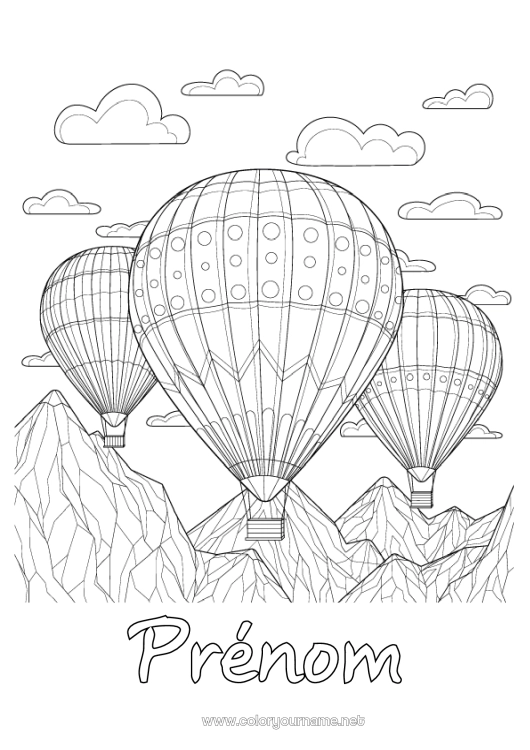 Coloriage à imprimer Véhicules Montgolfière Coloriages complexes Véhicules aériens