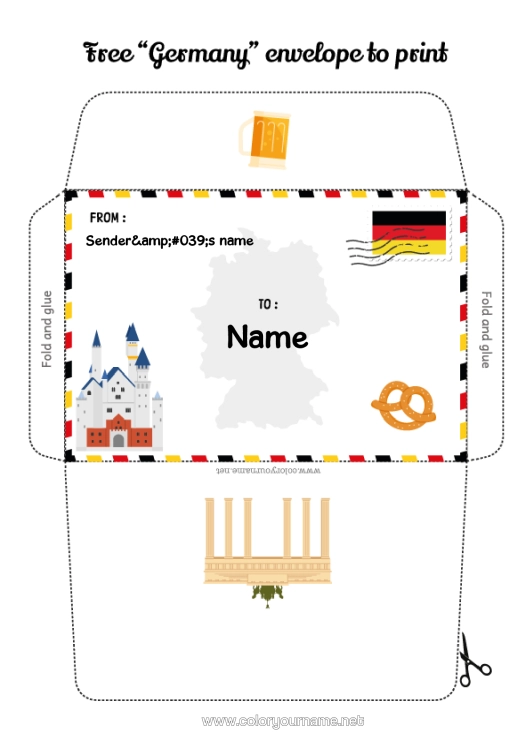 Colouring page to print Envelope Print Envelope Mischievous Elf's Journey Germany Envelope For The Christmas Trickster Elf's Mail