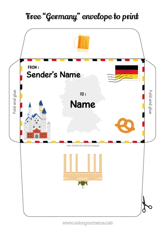 Coloring page to print Envelope Envelope to print Christmas Elf Trip Germany Envelope for the Christmas Elf's Mail