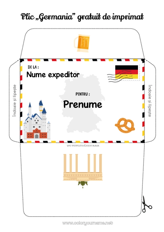 Pagină de colorat de imprimat Plic Plic de imprimat Călătoria elfului de Crăciun Germania Plic pentru scrisoarea lui Moș Crăciun