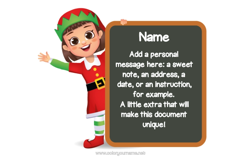 Colouring page to print Christmas Elves Girl Sign Mischief Of The Trickster Goblin A Single Mischievous Elf