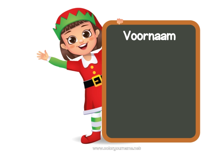 Kleurplaat om af te drukken Kerstelf Meisje Bord Voor één kerstelfje