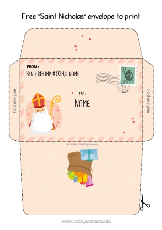 Colouring page to print Christmas Envelope Print Envelope Saint Nicholas Christmas Envelope