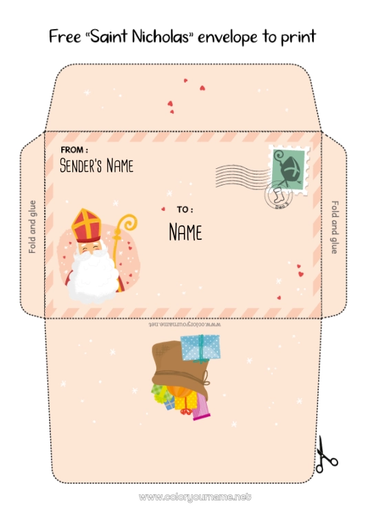 Coloring page to print Envelope Envelope to print Saint Nicholas Christmas Envelope