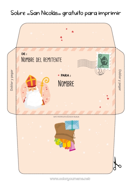Dibujo para colorear para imprimir Sobre Sobre para imprimir San Nicolás Sobre de Navidad