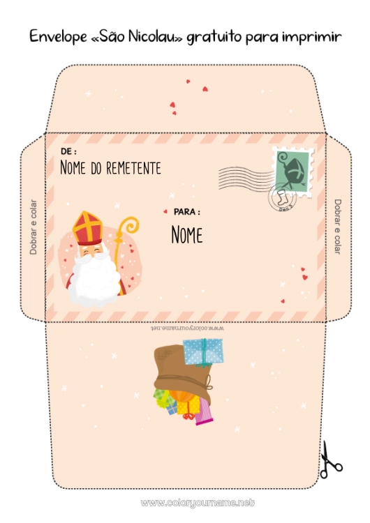 Página de desenho para imprimir Envelope Envelope para imprimir São Nicolau Envelope de Natal