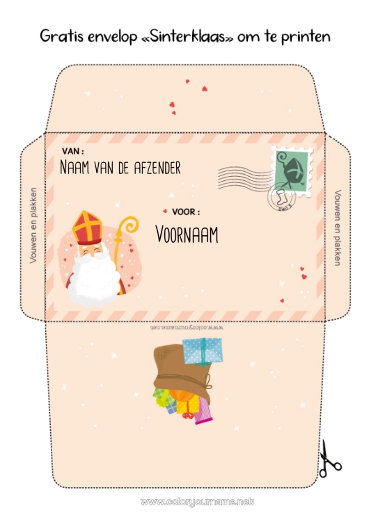 Kleurplaat om af te drukken Envelop Afdrukbare enveloppen Sinterklaas Kerstenvelop