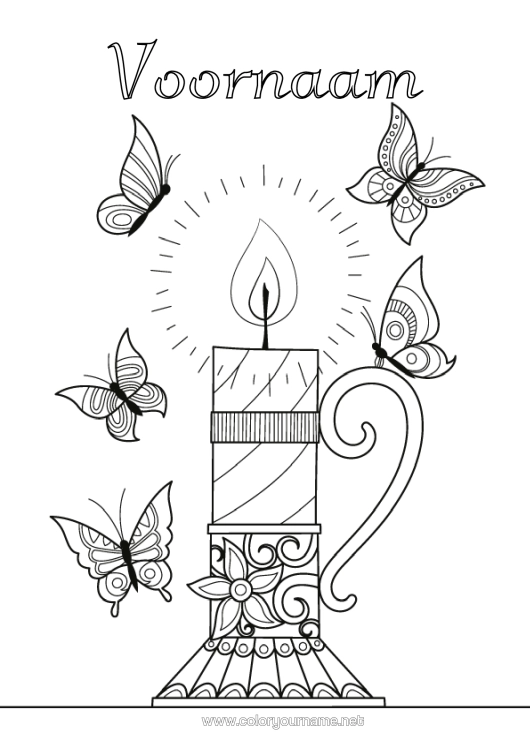 Kleurplaat om af te drukken Kaars Vlinder Zentangle Insecten