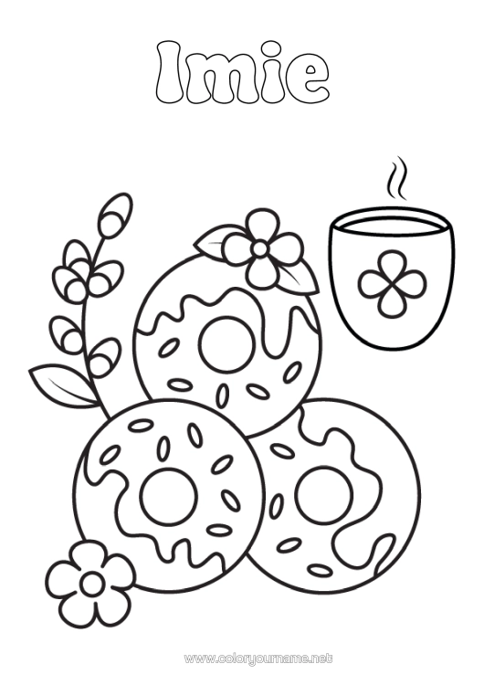 Kolorowanka do wydruku Pączki Kawiarnia Napój