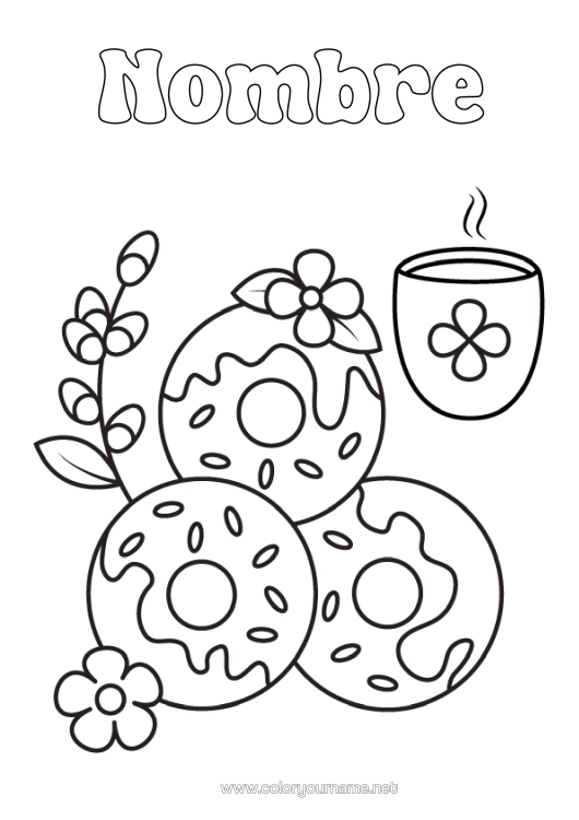 Dibujo para colorear para imprimir Donuts Café Bebidas