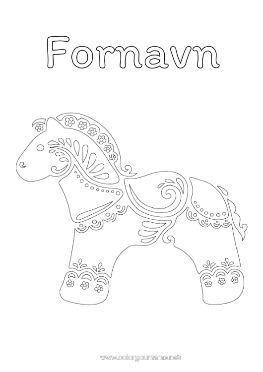 Farvelægningssiden til udskrivning Sverige Dalahäst