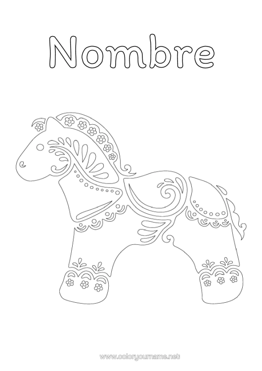 Dibujo para colorear para imprimir Suecia Caballo De Dalarna