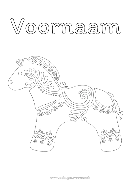 Kleurplaat om af te drukken Zweden Dala-Hengst