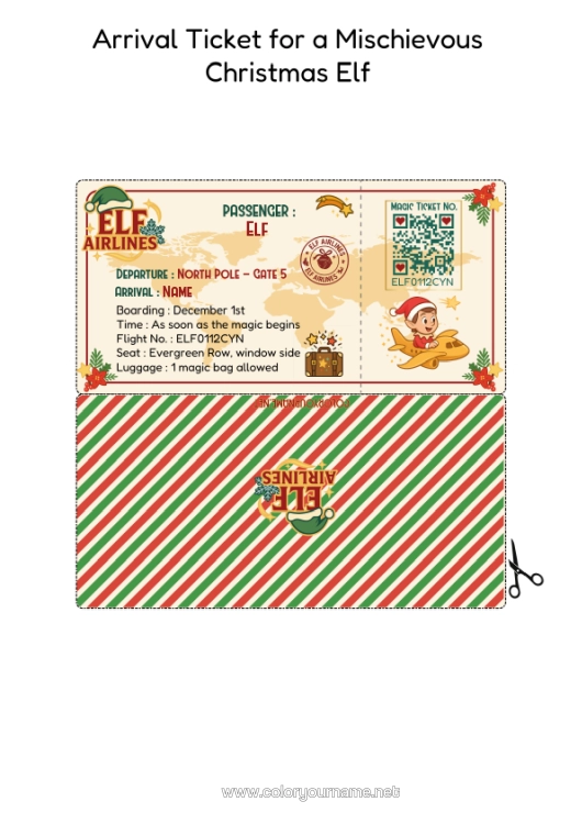 Colouring page to print Christmas Elves Letters From Mischievous Elves Ticket Letter From The Elf A Single Mischievous Elf Trickster Goblin Identification Papers