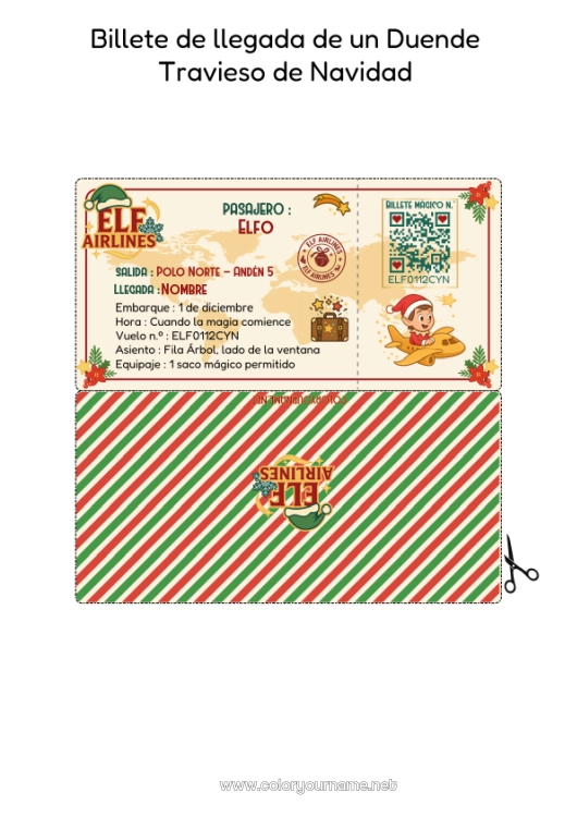 Dibujo para colorear para imprimir Elfos De Navidad Cartas De Elfos Bromistas Boleto, Entrada Carta De Llegada Del Elfo Un Solo Duende Travieso Documentos De Identidad Del Duende Travieso