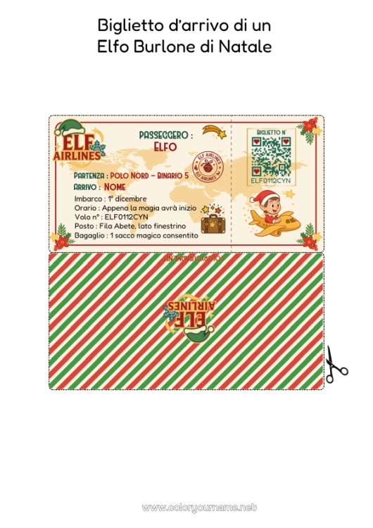 Pagina da colorare da stampare Elfo Di Natale Lettere Di Elfi Scherzosi Biglietto Lettera Di Arrivo Degli Elfi Un Solo Folletto Burlone Documenti D'identità Del Folletto Birichino