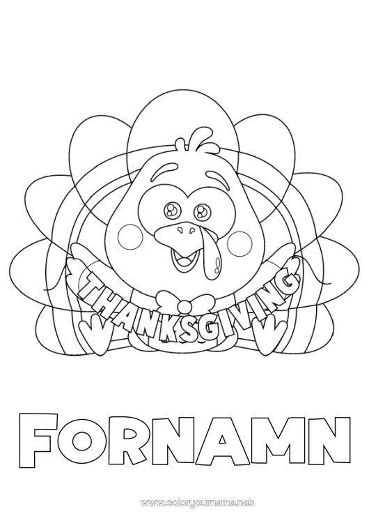 Färgläggningssida att skriva ut Tacksägelsedagen Tacksägelse kalkon