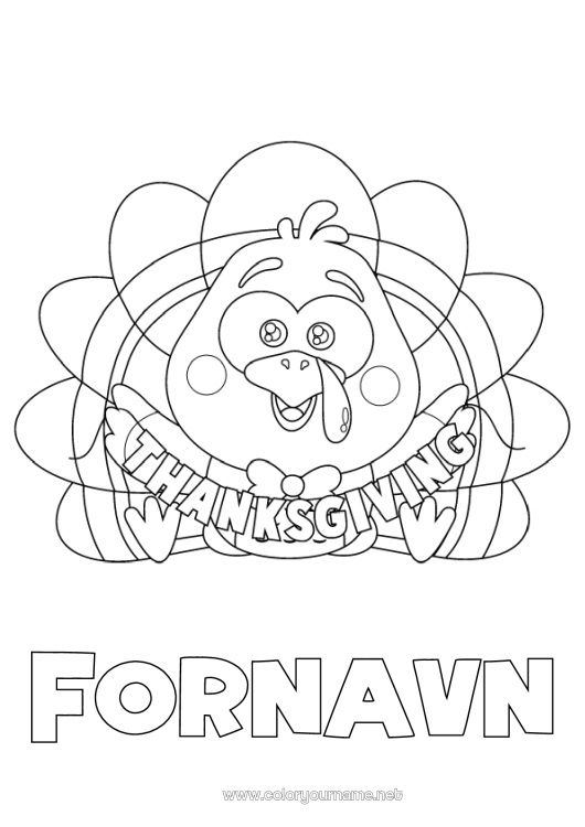 Farvelægningssiden til udskrivning Høstsankefest Thanksgiving kalkun