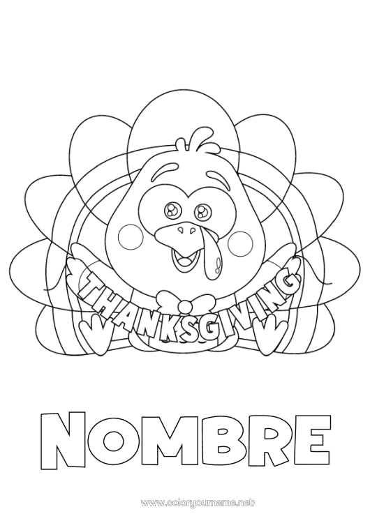 Dibujo para colorear para imprimir Thanksgiving Pavo de Acción de Gracias