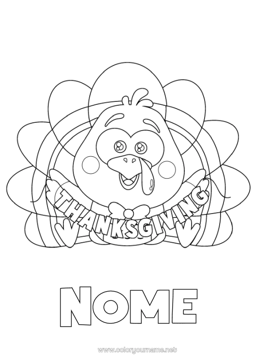 Pagina da colorare da stampare Thanksgiving Tacchino del Ringraziamento