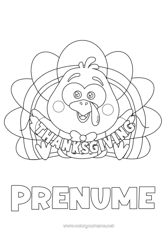 Pagină de colorat de imprimat Ziua Recunoștinței Curcan de Ziua Recunoștinței