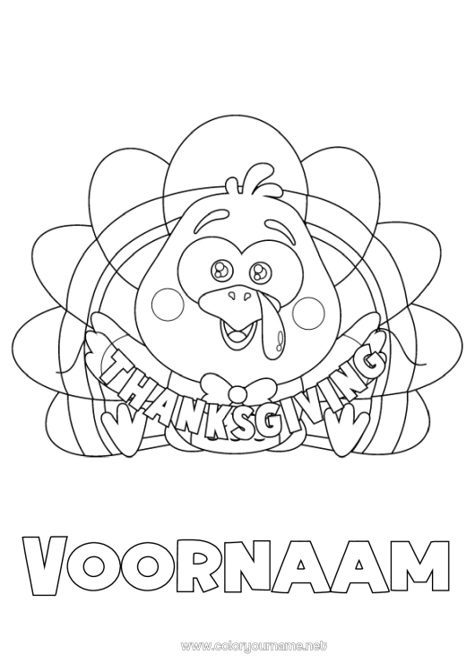 Kleurplaat om af te drukken Dankzegging Thanksgiving-kalkoen