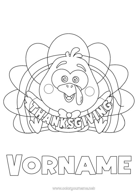 Malvorlage zum Ausdrucken Erntedankfest Thanksgiving-Truthahn
