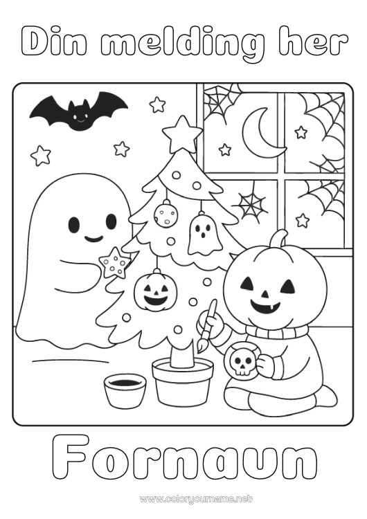 Fargeleggingssiden til utskrift Spøkelse Gresskar Juletre Søt