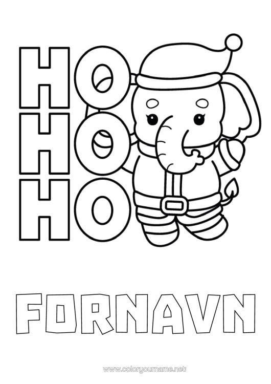 Farvelægningssiden til udskrivning Jul Elefant Dyr Nem Farvelægning Afrikanske Vilde Dyr Julehue Ho Ho Ho