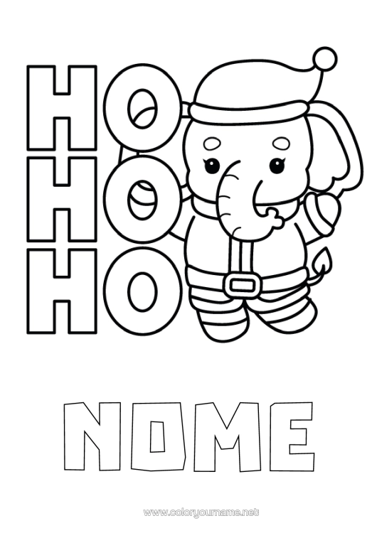 Página de desenho para imprimir Natal Elefante Animal Desenhos Para Colorir Fáceis Animais Selvagens Da África Gorro De Natal Ho Ho Ho