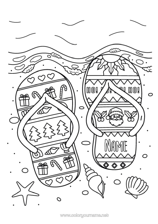 Colouring page to print Father Christmas Christmas Sea Shellfish Tongue Marine Or Aquatic Animals Fir Tree Ho Ho Ho