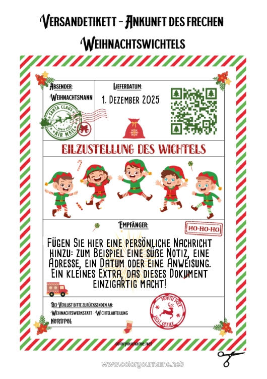 Malvorlage zum Ausdrucken Elfenstreiche-Briefe Elf Ankunftsbrief Versandetikett Lutin