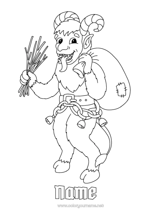 Colouring page to print Krampus Saint Nicholas