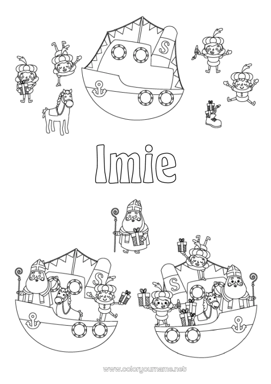 Kolorowanka do wydruku łódź Pojazdy morskie Święty Mikołaj