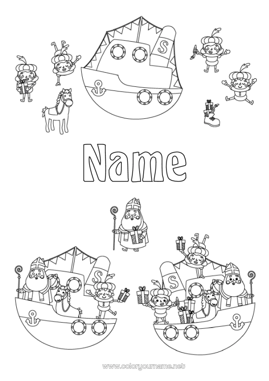 Coloring page to print Boat Maritime vehicles Saint Nicholas