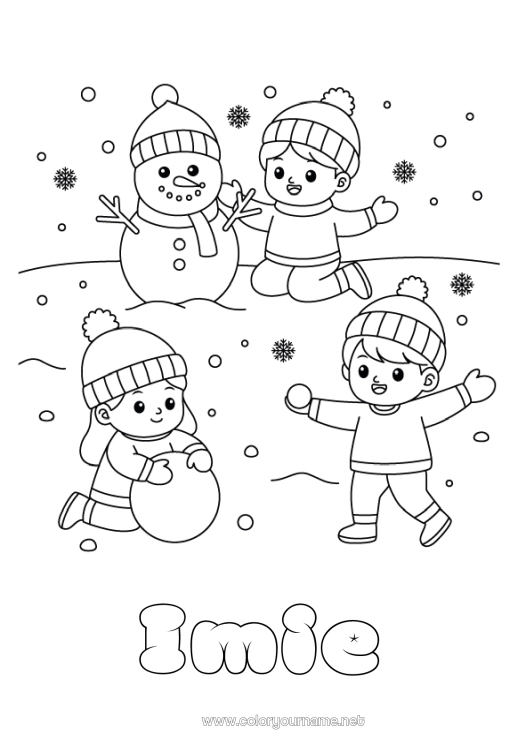 Kolorowanka do wydruku śnieg Zima Bałwanek Dziecko Czapka zimowa