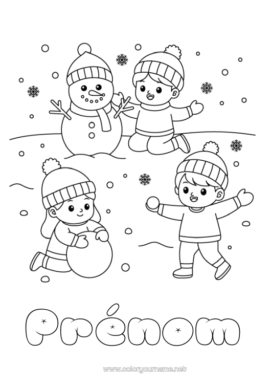 Coloriage à imprimer Neige Hiver Bonhomme de neige Enfant Bonnet d'hiver