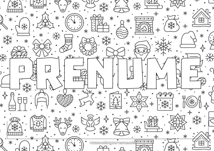 Pagină de colorat de imprimat Cadouri Moș Crăciun Crăciun Șemineu Animale din pădure Brad Cerb Fundal decorativ