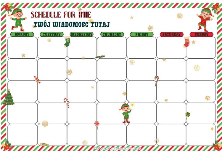 Kolorowanka do wydruku Świąteczne skrzaty Misja Świątecznego Skrzata Kalendarz adwentowy Kalendarze i planery Psoty Figlarza