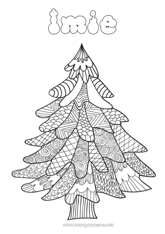 Kolorowanka do wydruku Zima Choinka bożonarodzeniowa Drzewo Zentangle Choinka
