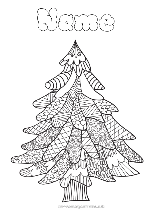 Colouring page to print Winter Christmas Tree Tree Zentangle Fir Tree