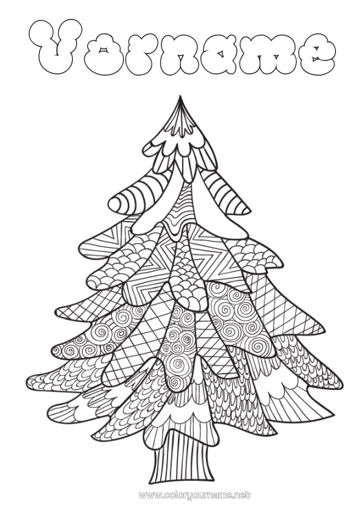Malvorlage zum Ausdrucken Winter Weihnachtsbaum Baum Zentangle Tannenbaum