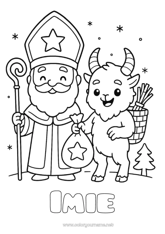 Kolorowanka do wydruku Uroczy Krampus Święty Mikołaj