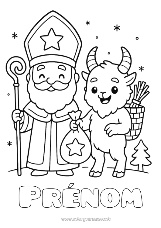 Coloriage à imprimer Kawaii Krampus Saint Nicolas